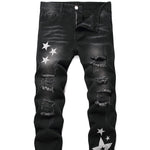 Men's Motorcycle Zipper-Decorated Jeans Slim Fit Ripped