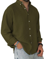 Mens Washed-cotton Long-sleeve Button-down Shirt