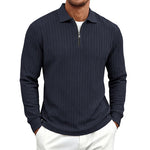 Mens Long-Sleeve Zip-Up Stand-Collar Polo Shirt