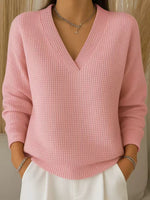 Women's Casual Loose Fashion Solid Color Waffle Long Sleeve Pullover
