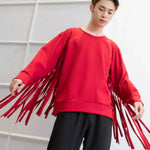 Unique Long-sleeved Crew Neck Sweatshirt With Long Tassels - A Versatile Runway Style