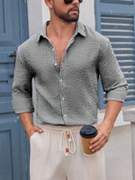 Mens Striped Long-sleeve Loose-fit Button-down Shirt