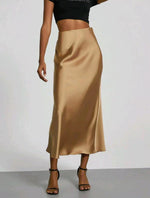 Womens Elegant, Silky-satin Versatile Midi Skirt