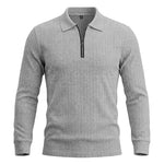 Mens Long-Sleeve Zip-Up Stand-Collar Polo Shirt