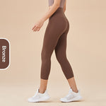 Women's Solid-Colored High-Waist Cropped Sports Fitness Pants