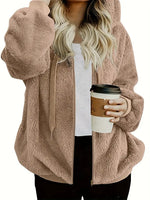 Women's Plush Hooded Zip-Up Coat, New Style Casual Loose Fleece Jacket