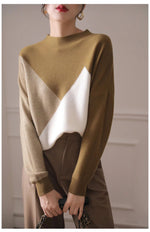 Comfortable Versatile Color-blocked Wool Loose-fit Mock-neck Base Sweater