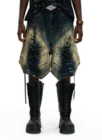 Three-dimensional Tailoring Vintage Lace-up Ripped Denim Shorts