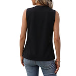 Black Button-Down Sleeveless Crew-Neck Slim-Fit Summer Thin Outerwear Vest For Women
