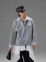 Mens Mock Two-Piece Spliced Design Shirt Hoodie
