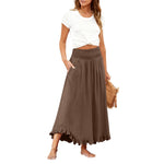High-waisted Elastic-waist Long Skirt With Ruffled Hem