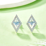 S925 Sterling Silver Kite Cut Halo Stud Earrings, 2Ct D-VVS1 Moissanite, Platinum Plated 2.5g Women's Jewelry Gift Box