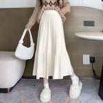 Vintage Womens Thickened High-waisted Slimming Pleated Elegant Midi Skirt