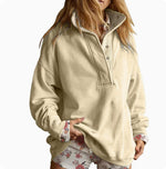 Loose-fitting Casual Long-sleeve Hoodie With A Semi-open Neckline And Buttons