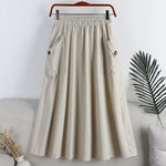 Pocketed Elastic-waist Midi-length Flared A-line Skirt