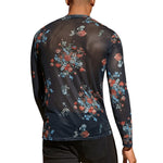 Mens See-Through Tight-Fitting Printed Mesh T-Shirt