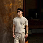 Mens Round-Neck Knitted Short-Sleeve T-Shirt