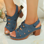 Summer New Style Velcro Hollow-out Lace-up Fashionable High-heeled Sandals For Women