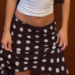 Womens Satin Polka-dot Print Midi Skirt