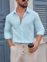 Mens Striped Long-sleeve Loose-fit Button-down Shirt