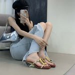 Square-toe Open-toe Sandals With Metal Buckles