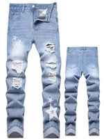 Men's Motorcycle Zipper-Decorated Jeans Slim Fit Ripped