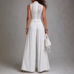 High-waisted Draping Wide-leg Jumpsuit With Side Cutouts