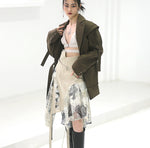 Lace-trimmed Asymmetrical High-waisted Skirt