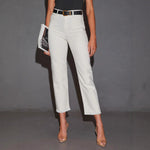Plus-size Womens White Mid-rise Straight-leg Jeans