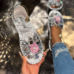 Womens Color-Block Floral Flat Sandals