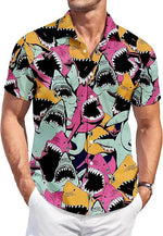 Lapel Top With Digital-print Abstract-style Shirt