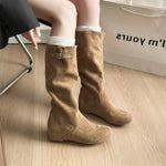 Khaki Suede Pointed-toe Boots For Women