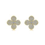 S925 Sterling Silver Full Pave Clover Stud Earrings, D-VVS1 Moissanite, Platinum Plated 2.5g Elegant Women's Jewelry Gift Set