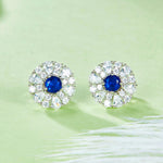 S925 Sterling Silver Cluster Stud Earrings, 3.5mm Lab-Grown Ruby Sapphire Emerald Halo, Platinum Plated 2.2g Women's Jewelry Gift Box