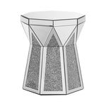Drum Style Coffee Table With Mirror Crystal Inlay, Polygonal Silver Decorative Table, Modern Design Luxury Modern Furniture, 20 Inch  About 50 Centimeters  Low Coffee Table, Suitable For Living Room