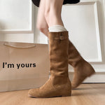 Khaki Suede Pointed-toe Boots For Women