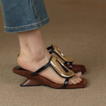 Square-toe Open-toe Sandals With Metal Buckles