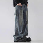 Mens Straight Leg Loose Fit Wide Leg Jeans