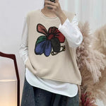 Womens Floral-Print Crew-Neck Loose-Fit Vintage Knitted Vest