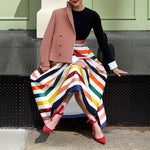 Striped Casual Loose-fitting A-line Maxi Skirt