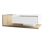 Coffee Table In High Gloss White And Wood Color Combination. Side Tables, Coffee Tables With Glass And LED