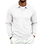 Lapel-button Sport Solid-color Mens Long-sleeve Polo Shirt