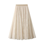 French-style Lace And Mesh Patchwork High-Waisted Elastic Waist Skirt