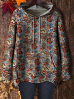 Ink-splatter Floral-print Hooded Sweatshirt Womens New Autumn Casual Cartoon Skull Hoodie