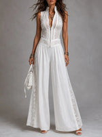 High-waisted Draping Wide-leg Jumpsuit With Side Cutouts