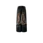 American-style Vintage Denim Womens Winter Workwear Wide-leg Casual Pants