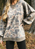 Multi-color Camouflage Printed Ribbed Edge Casual Pullover Hoodie