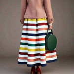 Striped Casual Loose-fitting A-line Maxi Skirt