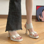 European And American-style Suede Square-toe Thick-soled Stiletto Sandals
