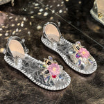 Womens Color-Block Floral Flat Sandals